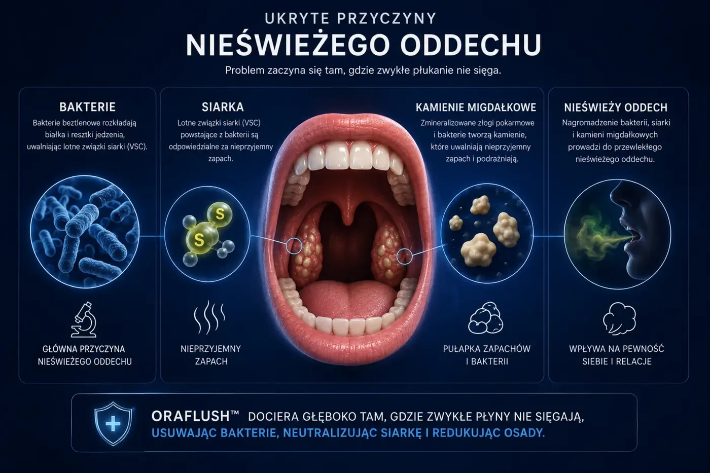 Anatomiczna mapa: bakterie, siarka, kamienie migdałkowe - ukryte przyczyny nieświeżego oddechu