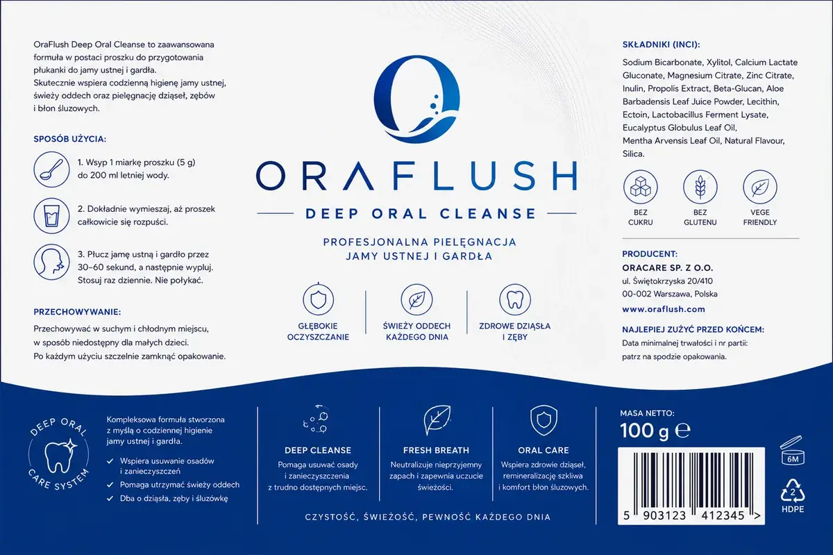 Etykieta OraFlush Deep Oral Cleanse 100g (PL)